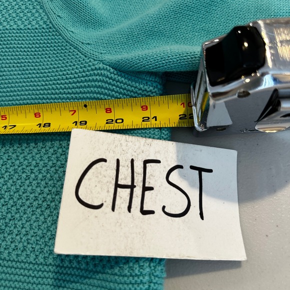 Talbots Womens Sweater 1X Teal Blue Textured Knit Crew Neck Button Sleeve Cotton - Picture 7 of 9